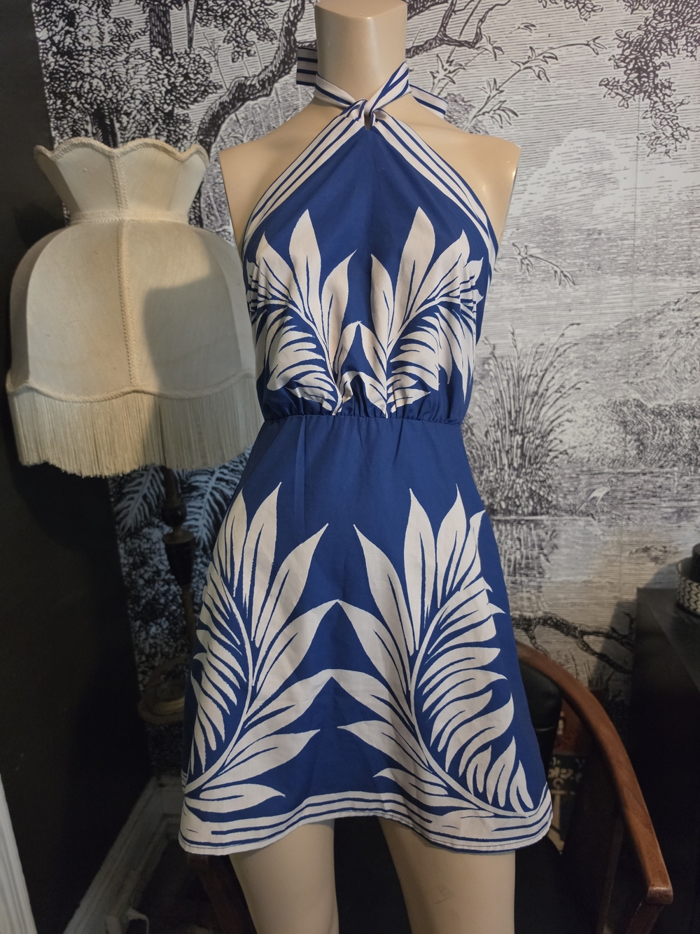 MABLE Palm Cove Halter Mini Dress in Royal Blue S